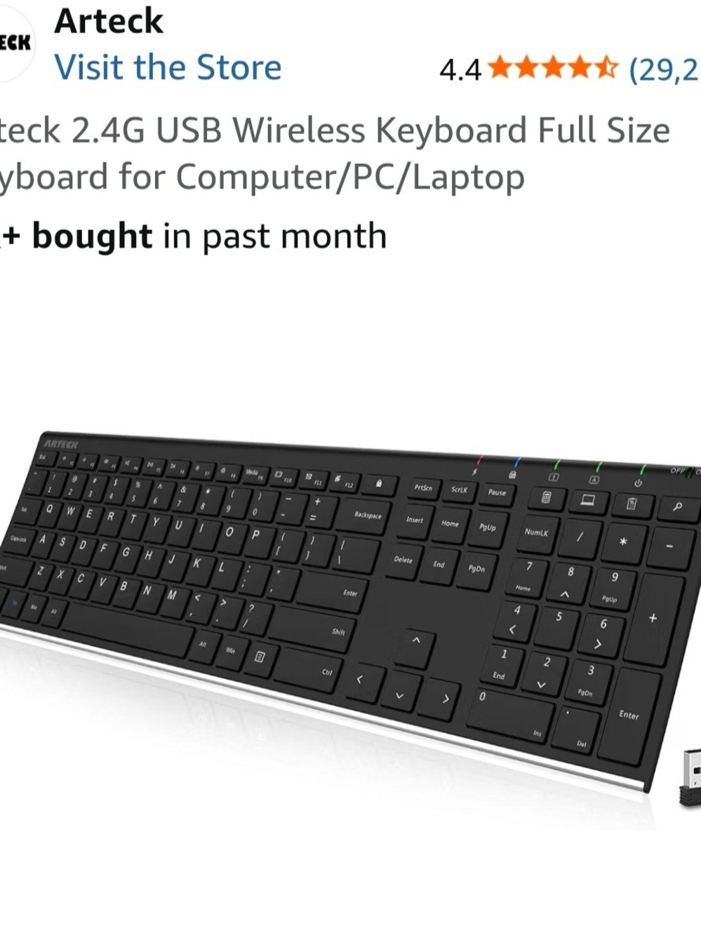 Black, Stainless STEEL Wireless USB Keyboard - Full Size for PC & Laptop